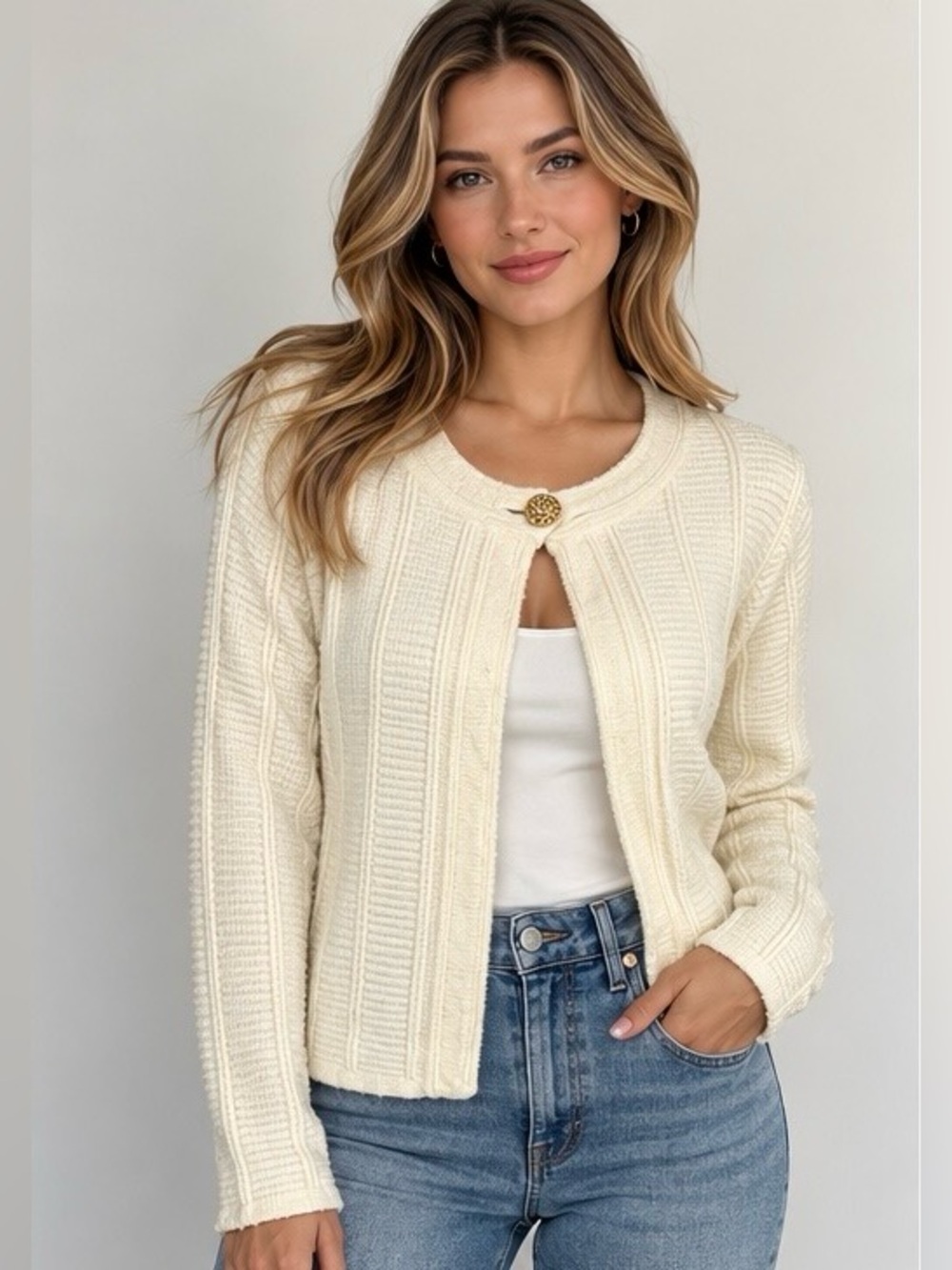 CYRUS Textured Knit Cardigan Sweater